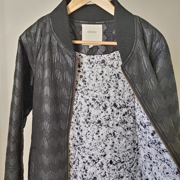 Anthropologie Numph Black Chevron Quilted Jacket Size Medium - Picture 11 of 16